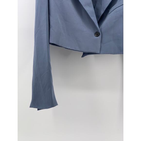 INDEFEIR Women's Blue Single Button Notch Collar Long Sleeve Cropped Top SZ XS - Picture 8 of 11